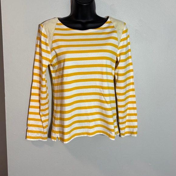J. Crew Tops - J. Crew Yellow and Cream Striped Long Sleeve Top small
